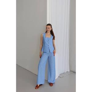 Completo da donna in lino a due pezzi con colletto quadrato elegante ed elegante - Product Image 4