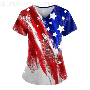 2024 moda trébol estampado verde Scrub Tops día clínica cuidadores enfermera uniforme clínica personal blusa Uniforme De Enfermera Para Mujer - Product Image 2