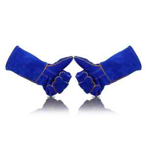 Gants de soudage bleus fabriqués avec un matériau de haute qualité en cuir pur résistant aux coupures en cuir de vachette fendu EN420 gants ignifuges - Product Image 1