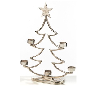 <b>Table</b> Top Christmas Decoration <b>Small</b> Tealight Candle Holder with <b>Wooden</b> Base and Round Star Design Aluminium - Product Image 6