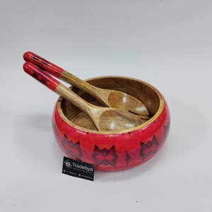 Handmade Large Mango <b>Wood</b> <b>Salad</b> <b>Bowl</b> Rustic Serving <b>Bowl</b> for Fruit Pasta Decorative and Functional with Servers - Product Image 1