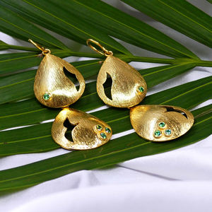 Ensemble de boucles d'oreilles classiques en argent sterling 925 plaqué or avec pierres précieuses tsavorite, pour femmes, pour mariage - Product Image 4