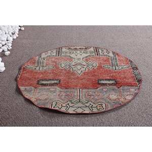 Alfombra turca Vintage de 3,1x3,1 pies, diseño de retazos rojo y Beige, tejido plano, respaldo de látex de lana, patrón de rompecabezas de pasillo rectangular de 10mm - Product Image 4