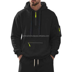 Sweat à capuche en molleton technique pour homme, 100% coton, poids lourd, logo personnalisé, surdimensionné, décontracté, sport, jogging avec poches zippées - Product Image 2