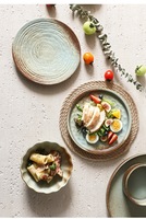 Services de table en porcelaine texturée unique, couleur brun verdâtre, cuits au four oriental, assiettes et bols durables, sans BPA, compatibles lave-vaisselle