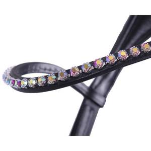 Cheval Superbe Bride En Cuir Cristal Noir Verni Flash Noseband inc Rênes - Product Image 4