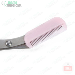 Tijeras de corte de cejas de la mejor calidad, hoja curva con peine, tijeras con mango de plástico, manicura de acero inoxidable de color personalizado - Product Image 5