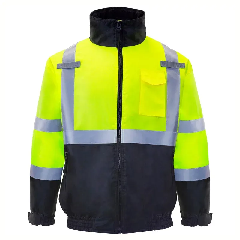 Wholesale Best Quality Workwear Winter Quilted Safety Bomber Jackets Reflective Work Waterproof Jackets with X Pattern