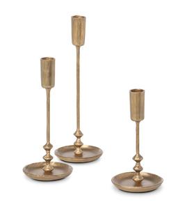 Axiom Home Accents Set of Three <b>Gold</b> Taper Candle <b>Holders</b> Elegant Christmas <b>Candlestick</b> Stands - Product Image 1