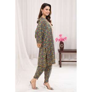 ชุดสูทผ้าลอนสีเขียวทะเลแบบ 2 ชิ้นสำหรับผู้หญิง (แบบยังไม่เย็บ) - Product Image 1