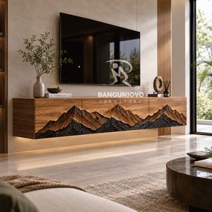Modern Floating <b>TV</b> <b>Cabinet</b> Solid <b>Wood</b> Mountain Design Wall Mounted Entertainment Center - Product Image 3