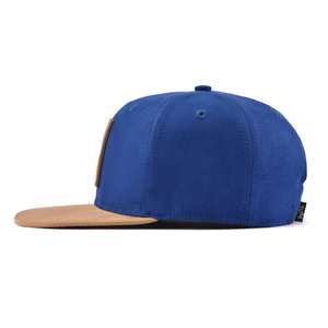 Suede Navy Snapback <b>Hat</b> with Custom Leather Logo Patch Durable <b>Flat</b> Brim Blue & Brown Colour with 6 Panels <b>Cap</b> Vietnam OEM - Product Image 3