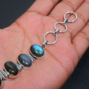 Labradorite Natural Gemstone Handmade 925 Sterling Silver Vintage Charm Bracelet-Gift for Women <b>Men</b> Unisex - Product Image 2