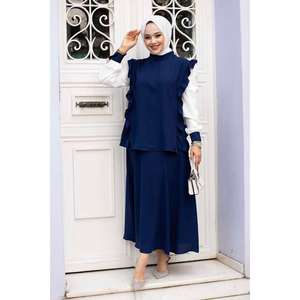 Ensemble Hijab 2 Pièces à Volants Bleu Marine - Product Image 2