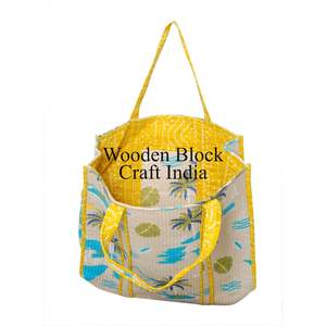 Handmade Block Printed Cotton Shoulder Tote <b>Bag</b> for <b>Women</b> Indian Quilted Eco-Friendly Shopping Tote <b>Bags</b> Holiday <b>Accessories</b> - Product Image 3