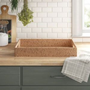 Plateau de service rectangulaire en rotin tissé à la main, écologique, vietnamien, jetable, recyclable, élégant, avec poignées de transport décoratives - Product Image 2