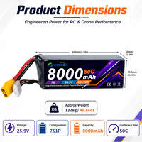 Batterie Lipo 7S pour drone FPV, connecteur XT60/XT90, 8000 mAh, pour hélicoptère FPV UAV, batterie de drone RC