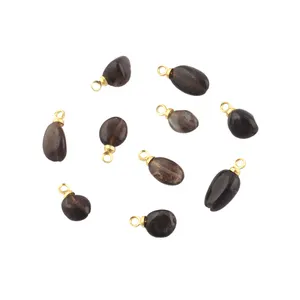 Charms jewelry finding handmade natural smoky quartz smooth tumble connector 18k gold plated diy single loop pendant connectors