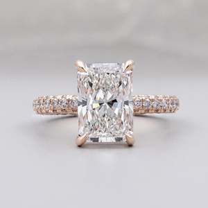 Anillo de Compromiso con Certificado IGI, Diamante Cultivado en Laboratorio con Corte Radiante, Banda Pavé y Halo Oculto, Anillos de Diamantes Elegantes - Product Image 1