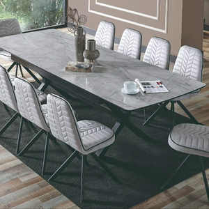 Ensemble de table à manger moderne et luxueux avec chaises confortables en cuir et tissu Mobilier élégant pour la maison ou la cuisine pour la villa - Product Image 1