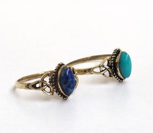 แหวนทองเหลืองสำหรับผู้หญิงวินเทจหินธรรมชาติแหวนเทอร์ควอยซ์ไพฑูรย์เครื่องประดับผู้หญิง - Product Image 2