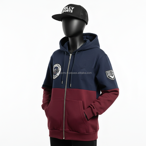 เสื้อฮู้ดซิปผู้หญิง ผ้าคอตตอนผสมโพลีเอสเตอร์ 320GSM สีกรมท่าและสีแดงเลือดหมู ตัดต่อสี ผ้าฟลีซนุ่ม ปักโลโก้ตามสั่ง เสื้อฮู้ดซิปแบบพื้นฐาน - Product Image 4