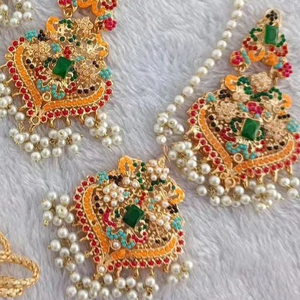 Delicado Juego de Collar Navratna Kundan Tradicional Indio para Novia, Joyería Artificial, Joyería de Moda Nupcial - Product Image 4