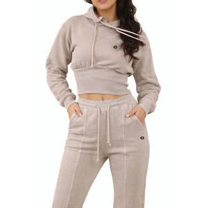 Ensemble de survêtement deux pièces pour femmes, sweat-shirt court et pantalon de jogging à jambe droite, en coton côtelé, vêtements de détente, pour les marques de vêtements privées OEM - Product Image 3