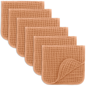 Customized Pack of 6 <b>Baby</b> Clothing Six-Layer Organic Cotton <b>Muslin</b> Burpcloth Caramel Color Dyeing Printing Elegant Six-piece Set - Product Image 1