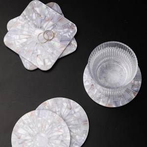 Pearl <b>Coasters</b> Luxury Tea <b>coaster</b> <b>Set</b> with Holder Custom Size logo Round square Bone Inlay Mother of Pearl Inlay - Product Image 6
