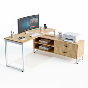 Contemporary BGD68063 Executive Desk with Rubber Wood Cabinet and Iron Legs <b>Office</b> Furniture <b>Computer</b> Table for Bedroom Use - Product Image 3