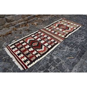 Classic Vintage Turkish <b>Wool</b> Kilim Rug Beige <b>Red</b> Patchwork Design 3.3 X 9.6 ft Rectangle Flat Weave Technique Latex for - Product Image 3
