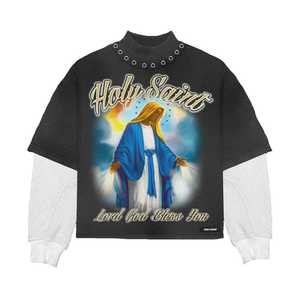 OEM Custom <b>Men's</b> <b>Casual</b> 100% Graphic Layered <b>Long</b> <b>Sleeve</b> T-<b>Shirt</b> 100% Cotton Jersey with Ribbed Knit <b>Sleeves</b> 220 gsm - Product Image 1