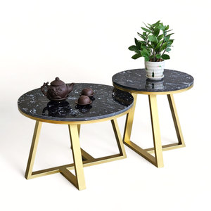 Modern Farmhouse Double <b>Sofa</b> <b>Table</b> with Stone Top and Iron Frame Nesting & Movable Side <b>Table</b> for Entry or Living Room TT68213 - Product Image 1