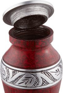 โกศจิตรกรรมเพลิงศพขนาดเล็กสําหรับเถ้ามนุษย์ ชุดโกศจิตรกรรมขนาดเล็กสีแดงและสีเงิน 4 ชิ้นพร้อมกล่องและกระเป๋ากํามะหยี่ - Product Image 5