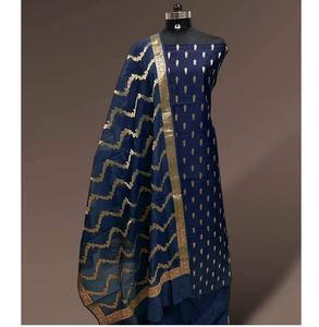 Elegante Conjunto de Kurti de Seda Katan Banarasi Tradicional para Mujer, Traje de 3 Piezas Sin Costuras, Perfecto para Festivales, Bodas y Fiestas - Product Image 1