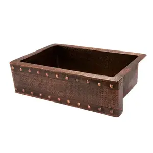 Fregadero de cocina y baño de cobre Premium con diseño grabado, fregadero de forma personalizada para uso en restaurantes y hoteles domésticos - Product Image 1