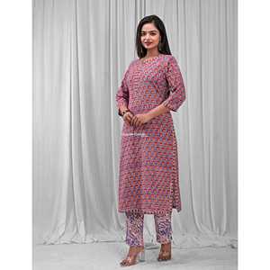 Ensemble Kurta Anarkali bleu en coton imprimé, style ethnique indien avec broderies, idéal pour les occasions spéciales - Product Image 2