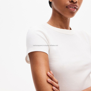 Nardon Apparel logotipo personalizado OEM Casual mujer sólido en blanco algodón Crop Tops camiseta - Product Image 4
