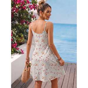 2026 <b>Sexy</b> Leopard Floral Print Slip <b>Dress</b> <b>Women</b> V-Neck Spaghetti Strap A-Line Summer Beach Sundress Wholesale OEM - Product Image 4