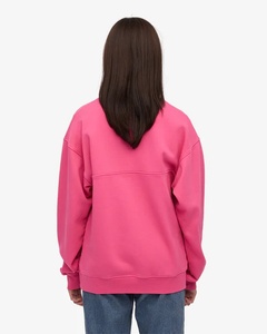 Sweat-shirt décontracté pour femme en CVC à manches longues et quart de zip, avec logo personnalisé, rose bubblegum uni, séchage rapide, respirant, en polaire pour l'automne - Product Image 4