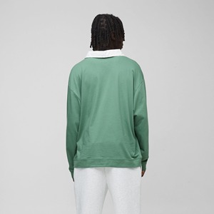 เสื้อยืดโปโลคอ100% สำหรับผู้ชายทรงหลวมสีทึบพิมพ์โลโก้ได้ตามต้องการ - Product Image 5