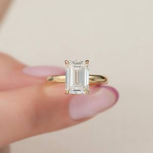 11X9mm Emerald Cut Moissanite Engagement <b>Ring</b> Hidden Halo <b>Solitaire</b> Minimalist 925 Sterling <b>Silver</b> Custom Jewelry - Product Image 1