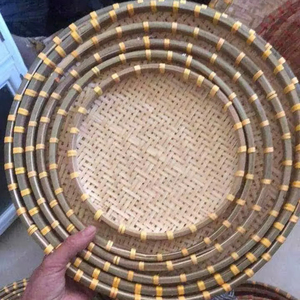 Cesta plana redonda de bambú, bandeja de bambú hecha a mano vietnamita de alta calidad para secar frutas de grano y Decoración de cocina - Product Image 1