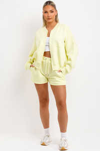 Premium personnalisé citron 2 pièces femmes blouson aviateur et short ensemble de survêtement femmes à capuche et ensemble de survêtement court femmes ensemble 2 pièces - Product Image 3