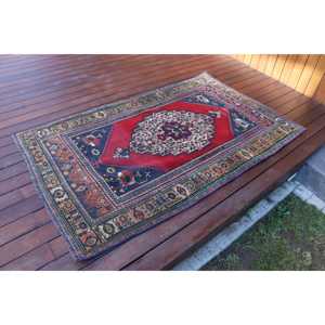 3.3x5.7 ft Rug, Turkish Vintage Rug, <b>Red</b> <b>Wool</b> Rug - Product Image 2