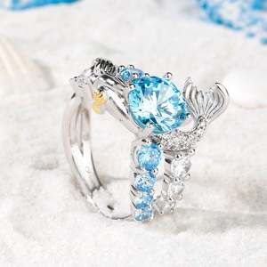 แหวนเงินแท้สไตล์วินเทจรูปนางเงือกประดับเพชรซิคอนปรับขนาดได้ - Product Image 6