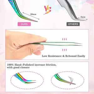 ชุดแหนบต่อขนตาปลายโค้งตรงปลายขนตาแหนบเคลือบไทเทเนียมสีรุ้งพร้อมที่ยึดเพชร - Product Image 4