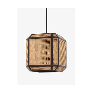 Vendita calda Nordic modern rattan lampada a sospensione forma quadrata lampada a sospensione cucina ristorante lampada vintage in bambù intrecciato