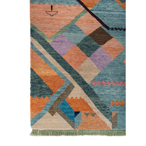 Tapis en laine et soie de bambou noué à la main à motif géométrique bleu Freedom Manchaha pour la décoration de la maison et du salon - Les-8066 - Product Image 4